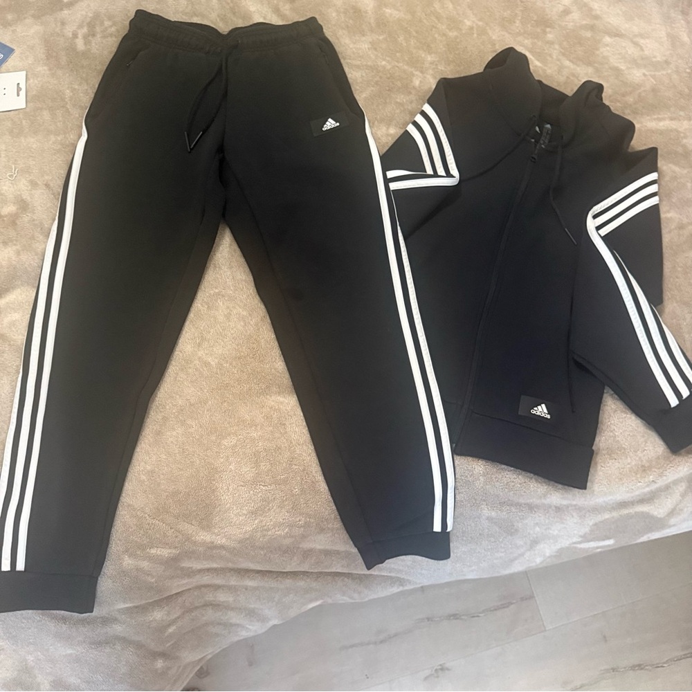 adidas Black Jogger Pants with White 3-Stripe Detail